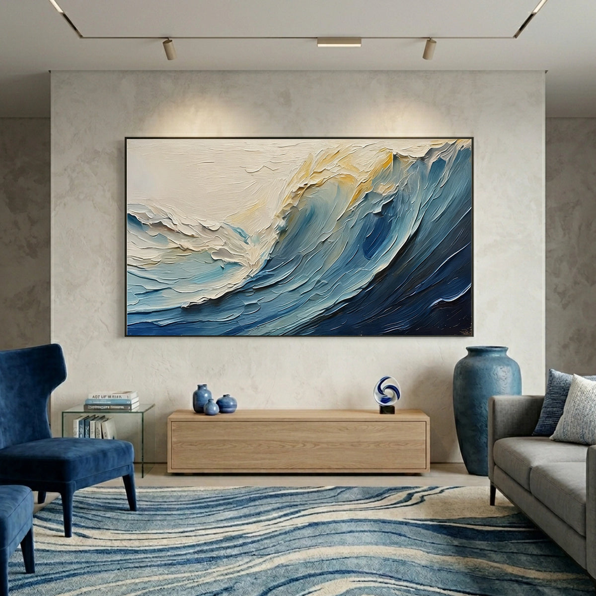 Abstract Ocean And Sky Textured Wall Art #OS060