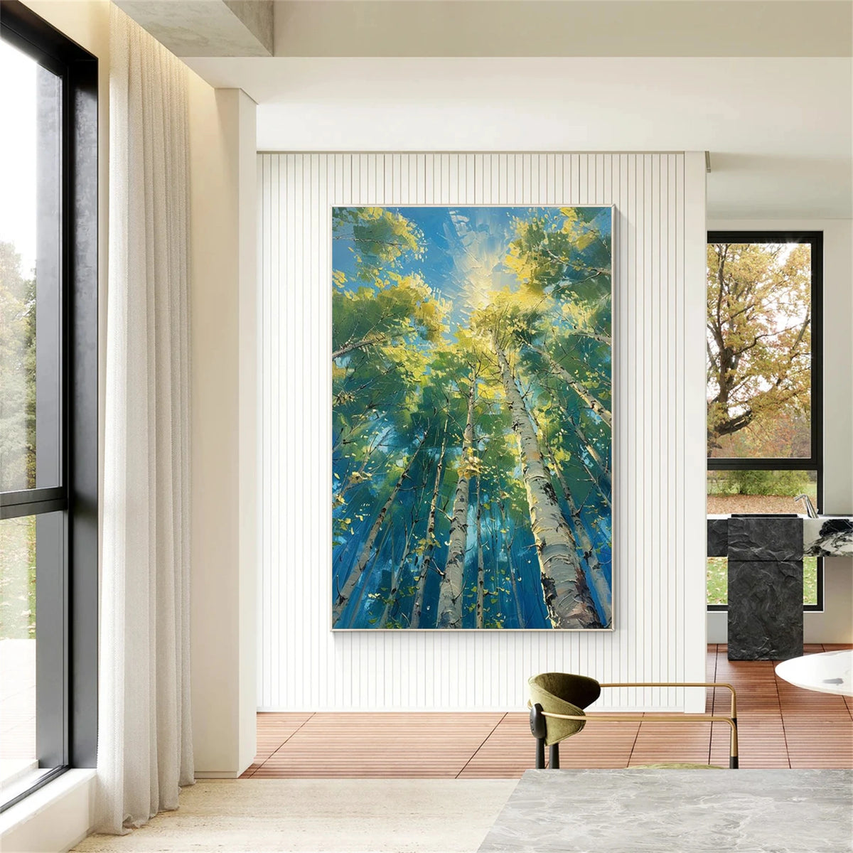 Green and Blue Abstract Flower And Tree Textured Wall Art #FT001