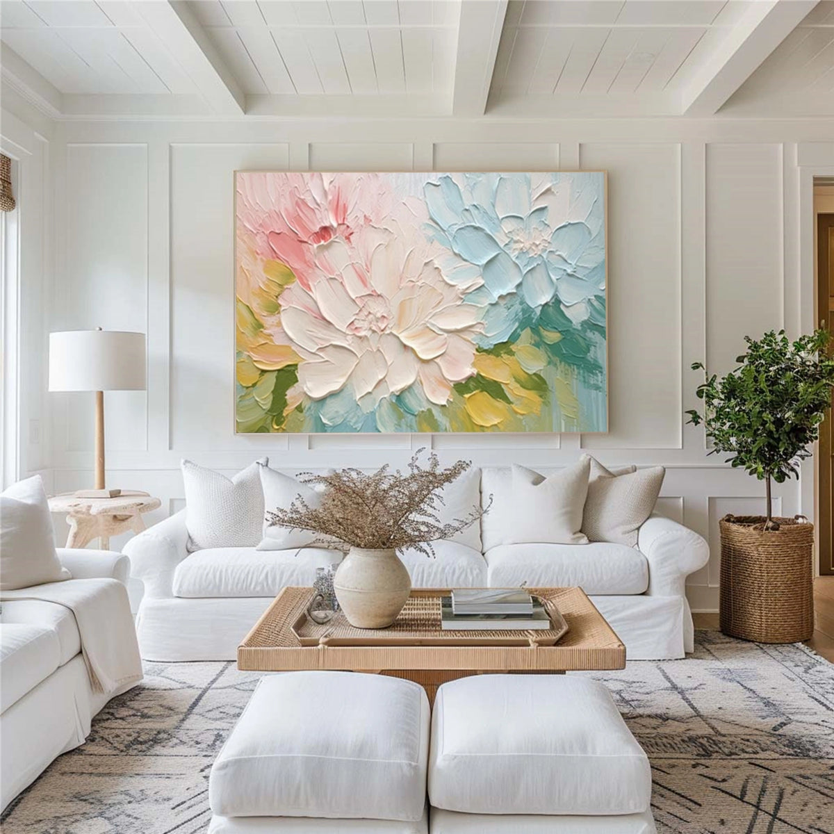 Colorful Abstract Flower And Tree Textured Wall Art #FT021