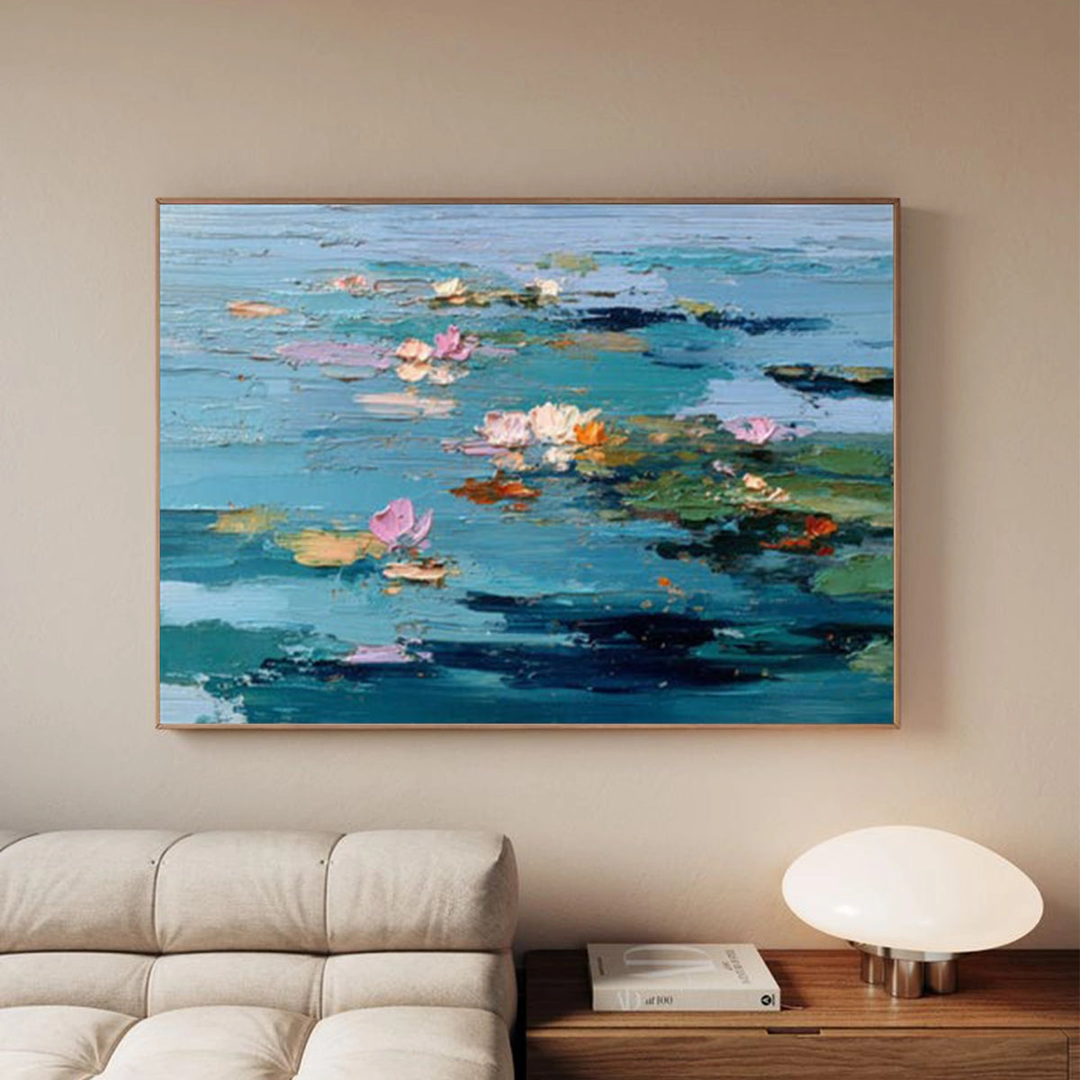 Blue and Pink Abstract Flower And Tree Textured Wall Art #FT008