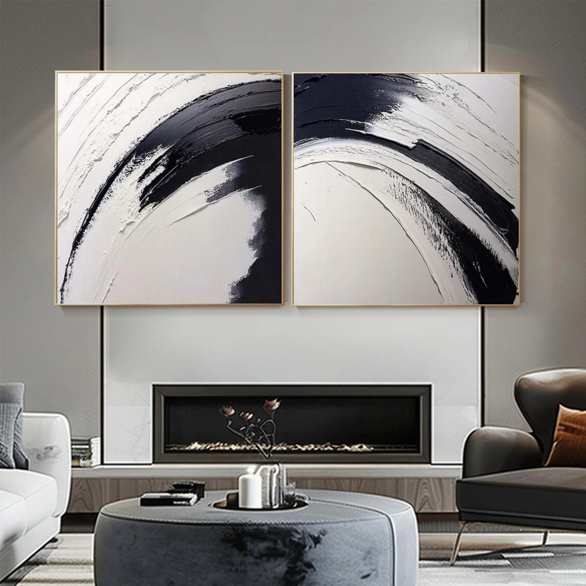 Black and White Minimalist Textured Wall Art Set of 2 #MW011
