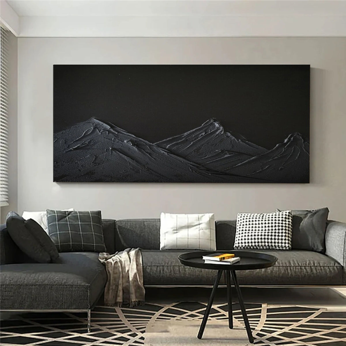 Black Minimalist Mountain Textured Wall Art #MM037