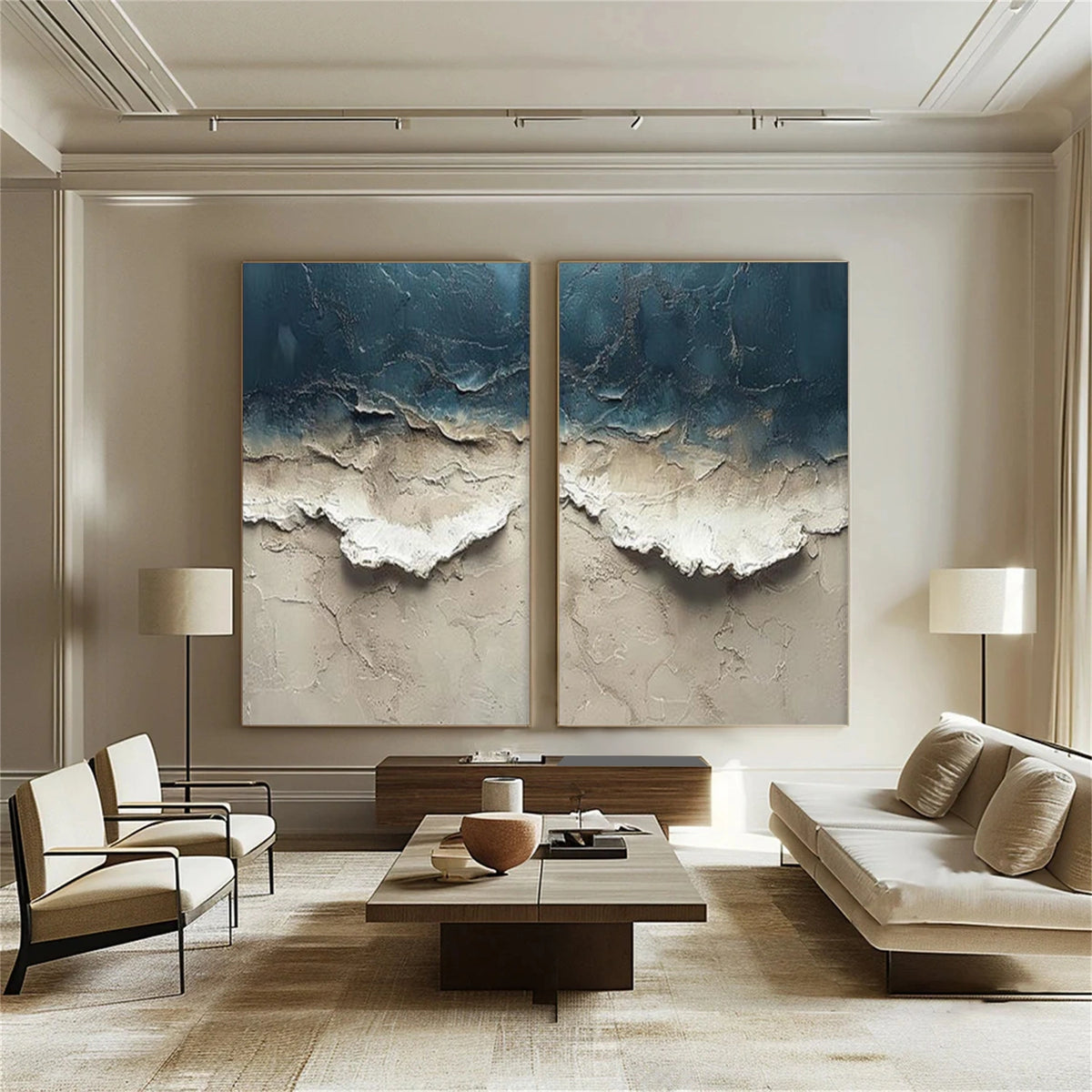 Abstract Ocean And Sky Textured Wall Art Set of 2 #OS127
