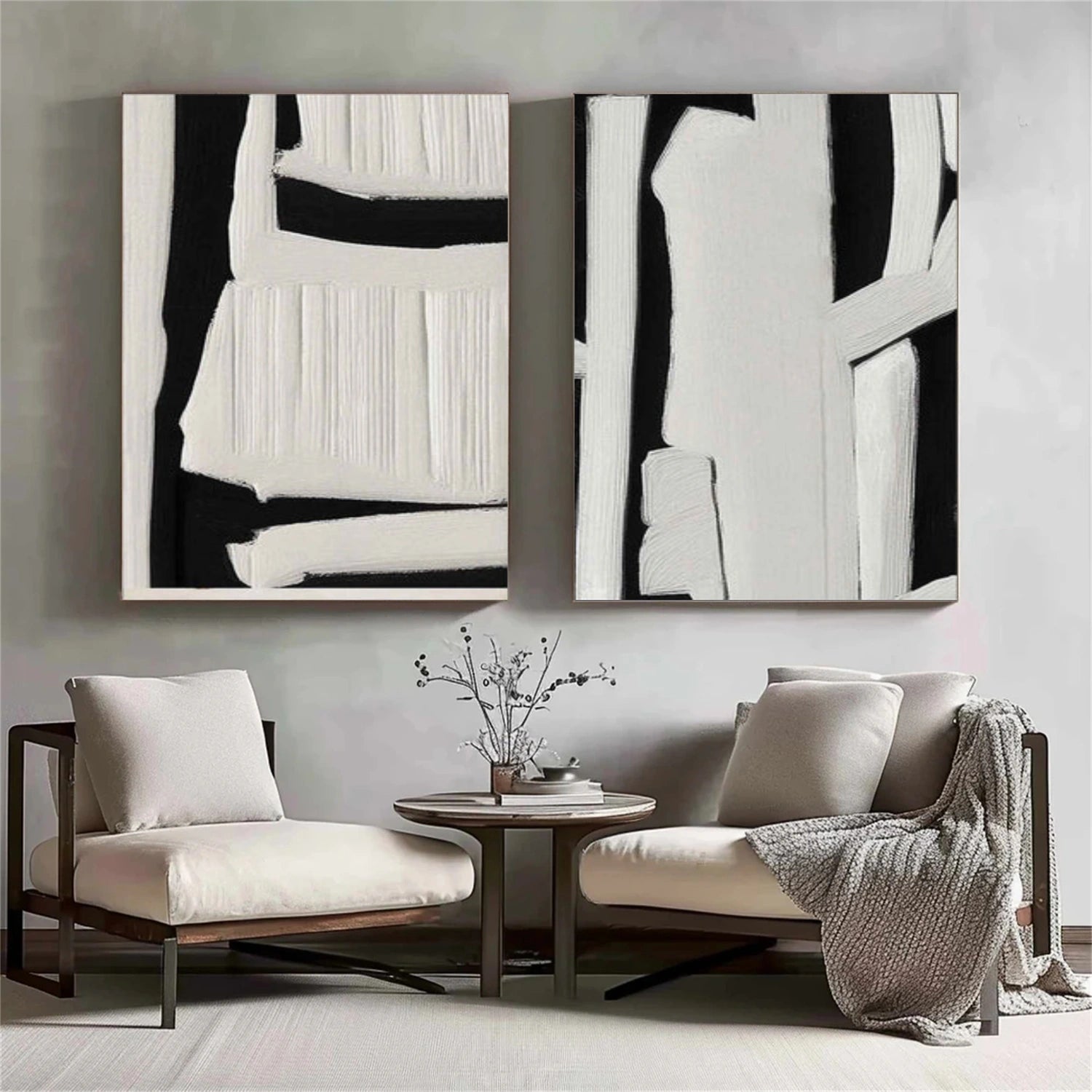 Black and White Minimalist Textured Wall Art Set of 2 #MW013