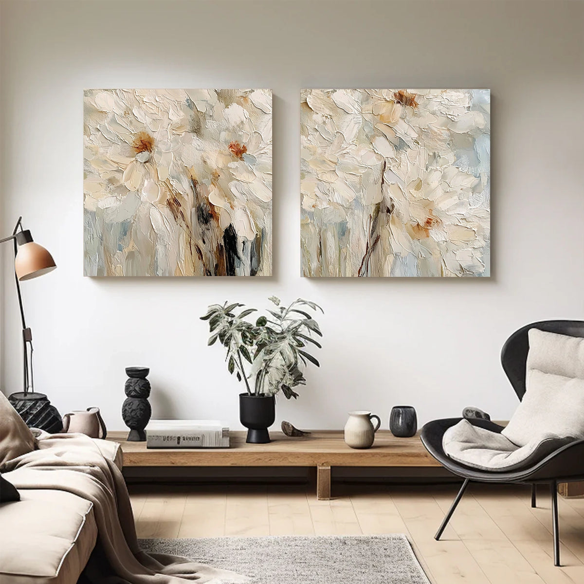 Abstract Flower And Tree Textured Wall Art Set of 2 #FT031