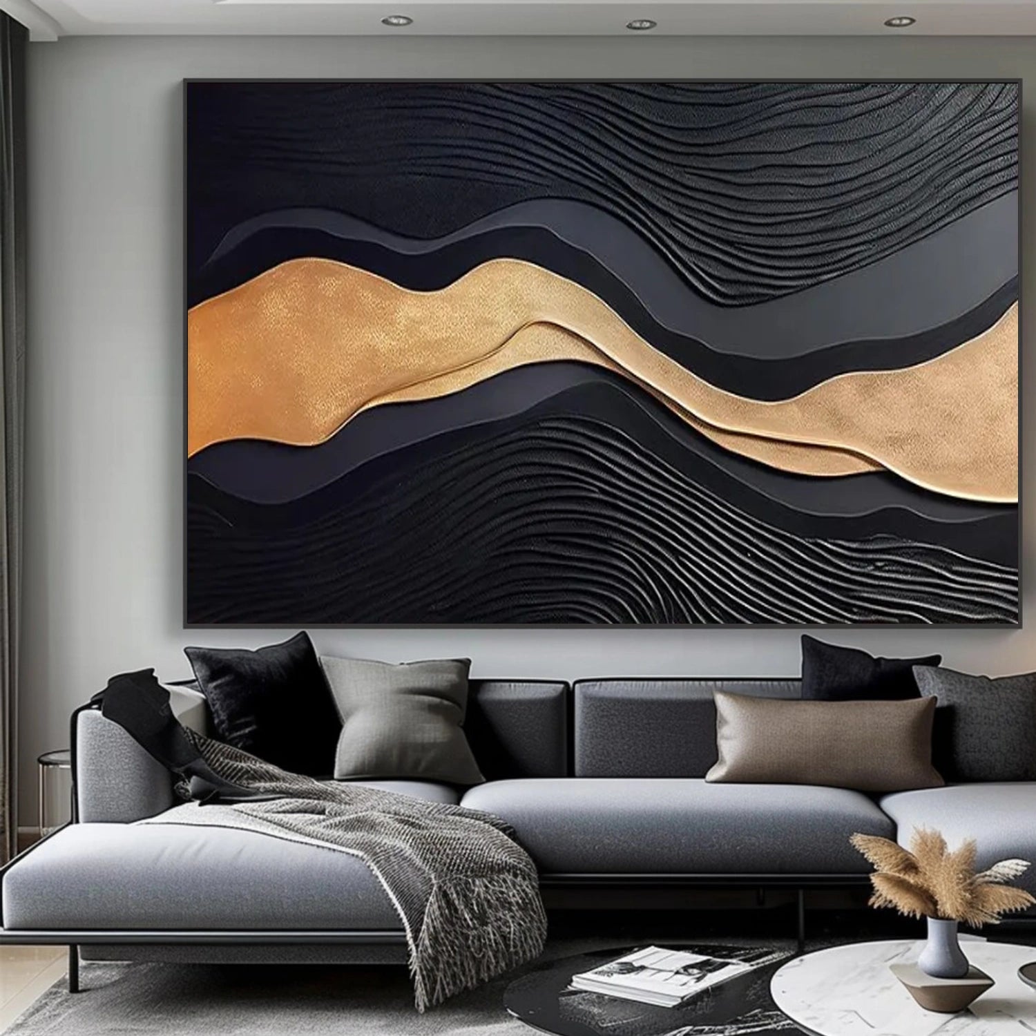 Black and Gold Minimalist Textured Wall Art #MW017