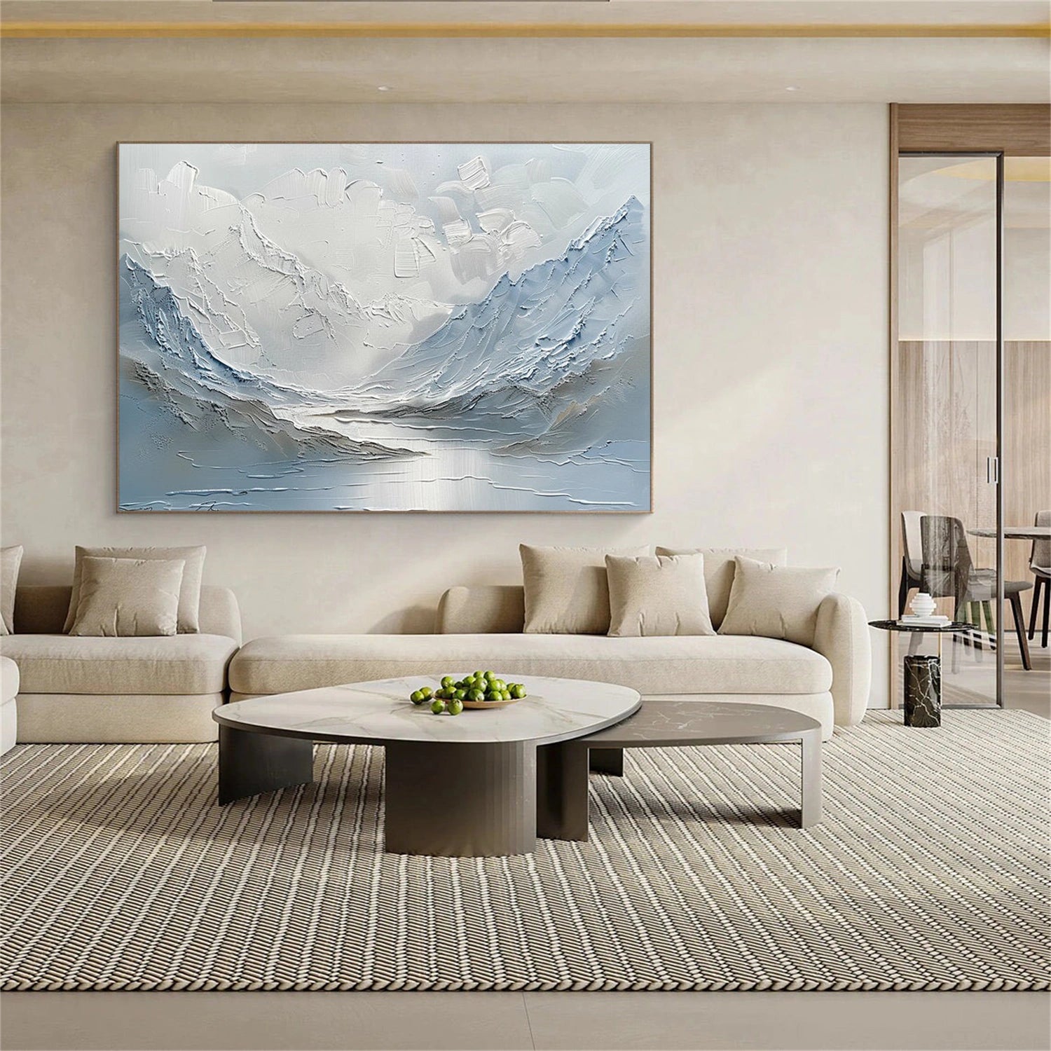 Blue Minimalist Mountain Textured Wall Art #MM038
