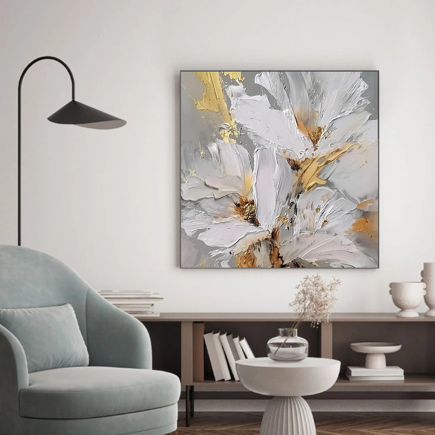 Green Abstract Flower And Tree Textured Wall Art #FT013