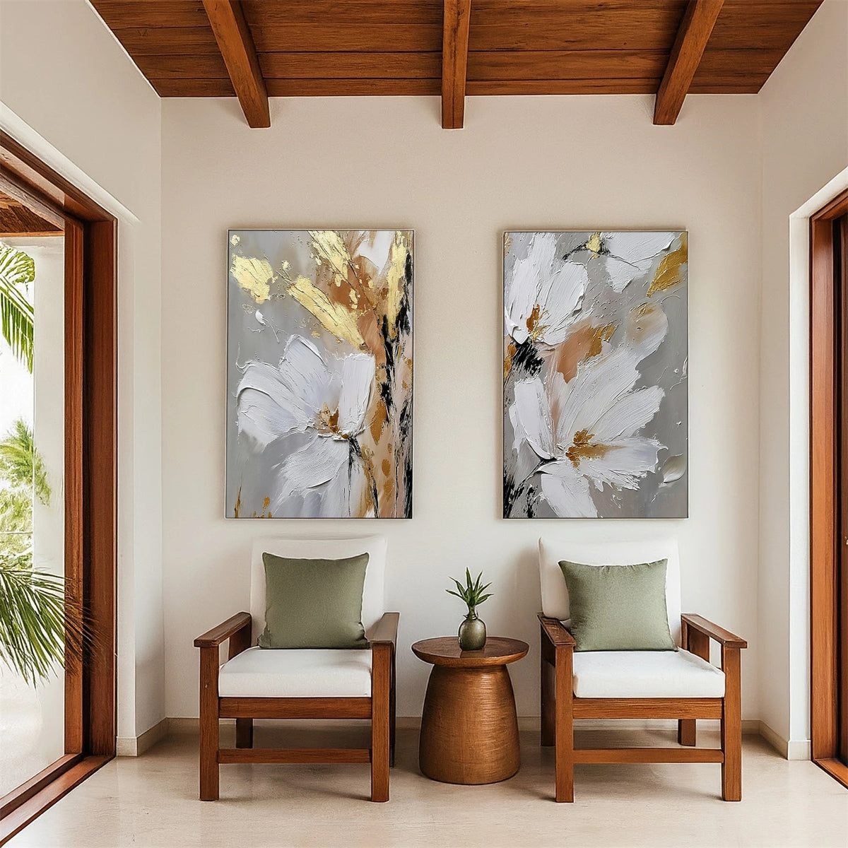 Abstract Flower And Tree Textured Wall Art Set of 2 #FT015