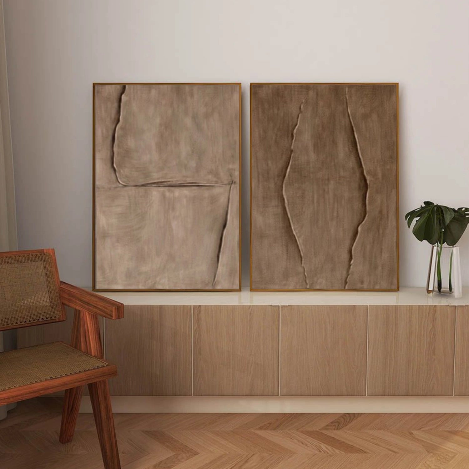 Brown Minimalist Textured Wall Art Set of 2 #MW034