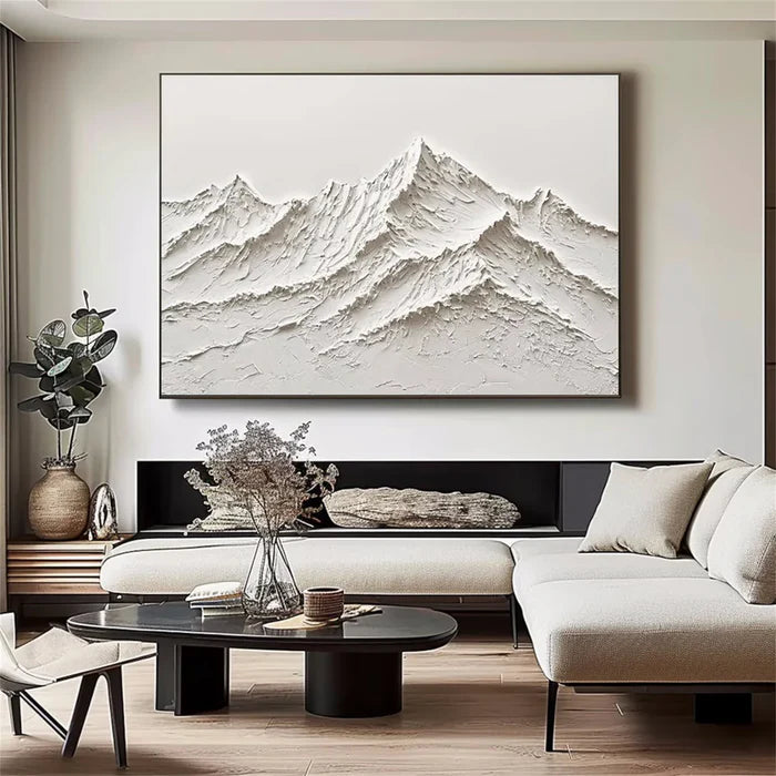 White Minimalist Mountain Textured Wall Art #MM001