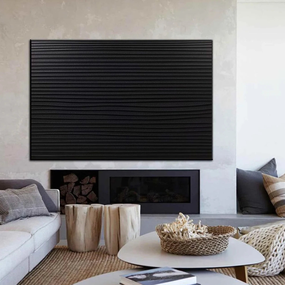 Black Minimalist Textured Wall Art #MW009