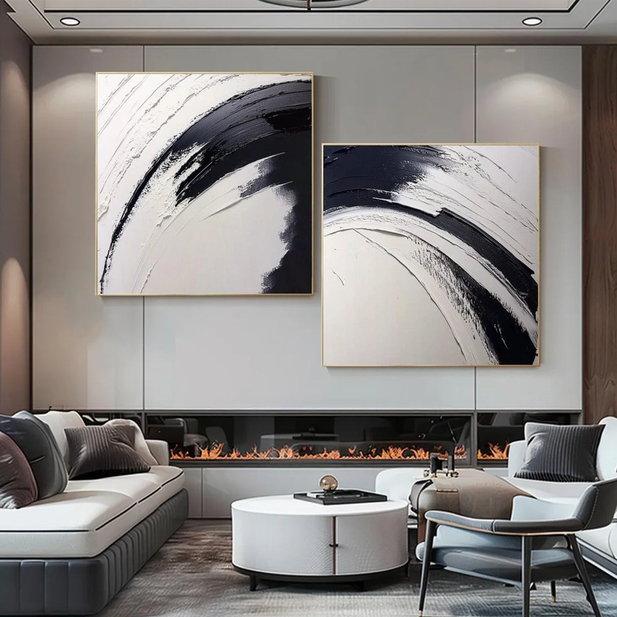 Black and White Minimalist Textured Wall Art Set of 2 #MW011