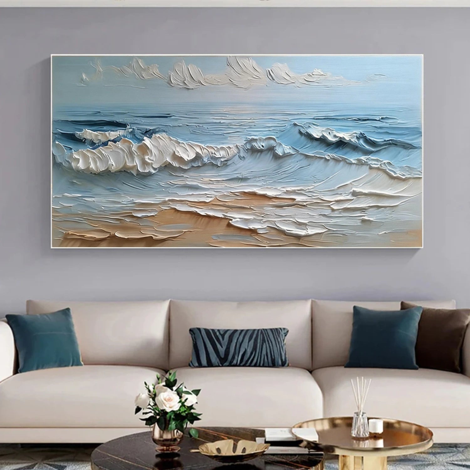 Abstract Ocean And Sky Textured Wall Art #OS056