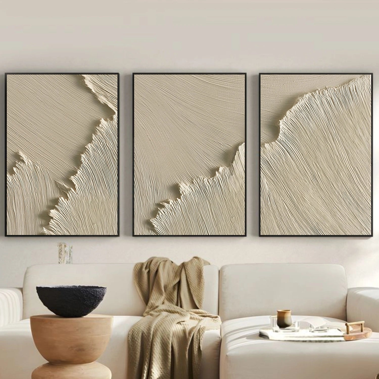 Beige Minimalist Textured Wall Art Set of 3 #MW030