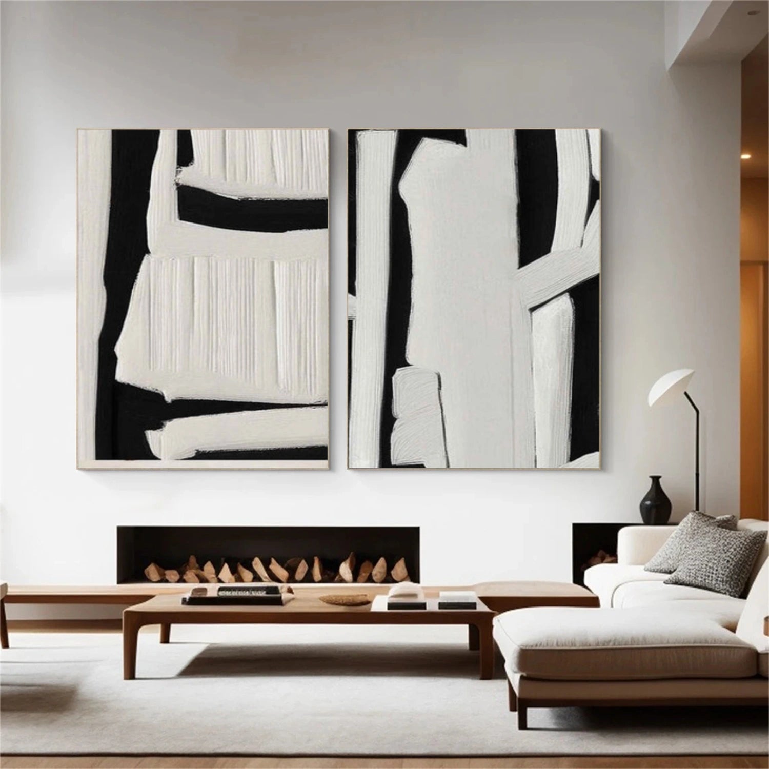 Black and White Minimalist Textured Wall Art Set of 2 #MW013