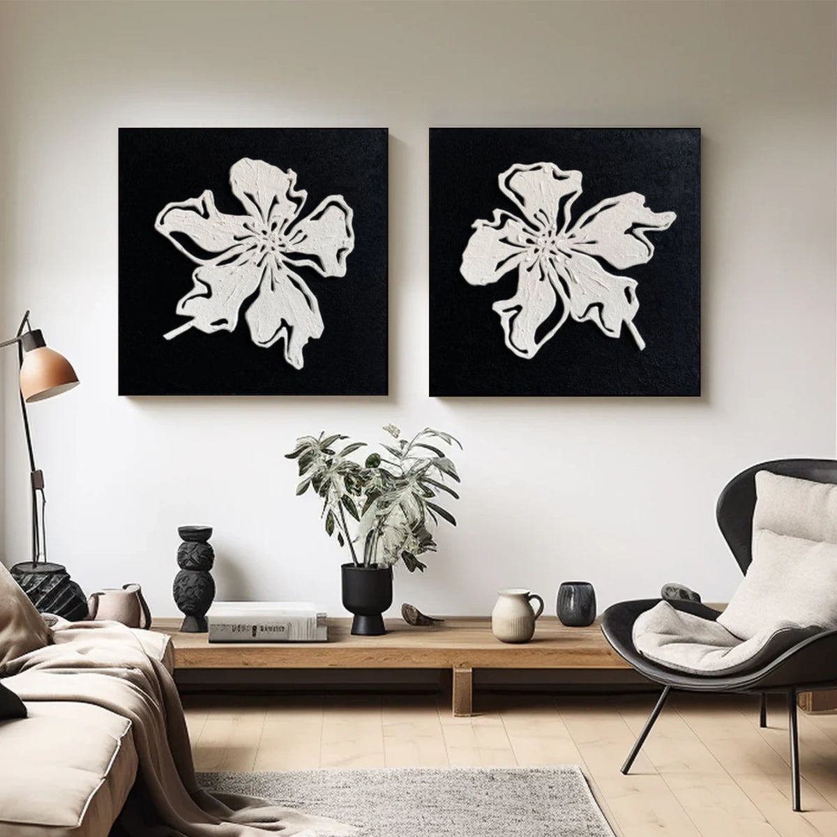 Black and White Minimalist Flower And Tree Wall Art Set of 2 #FT048