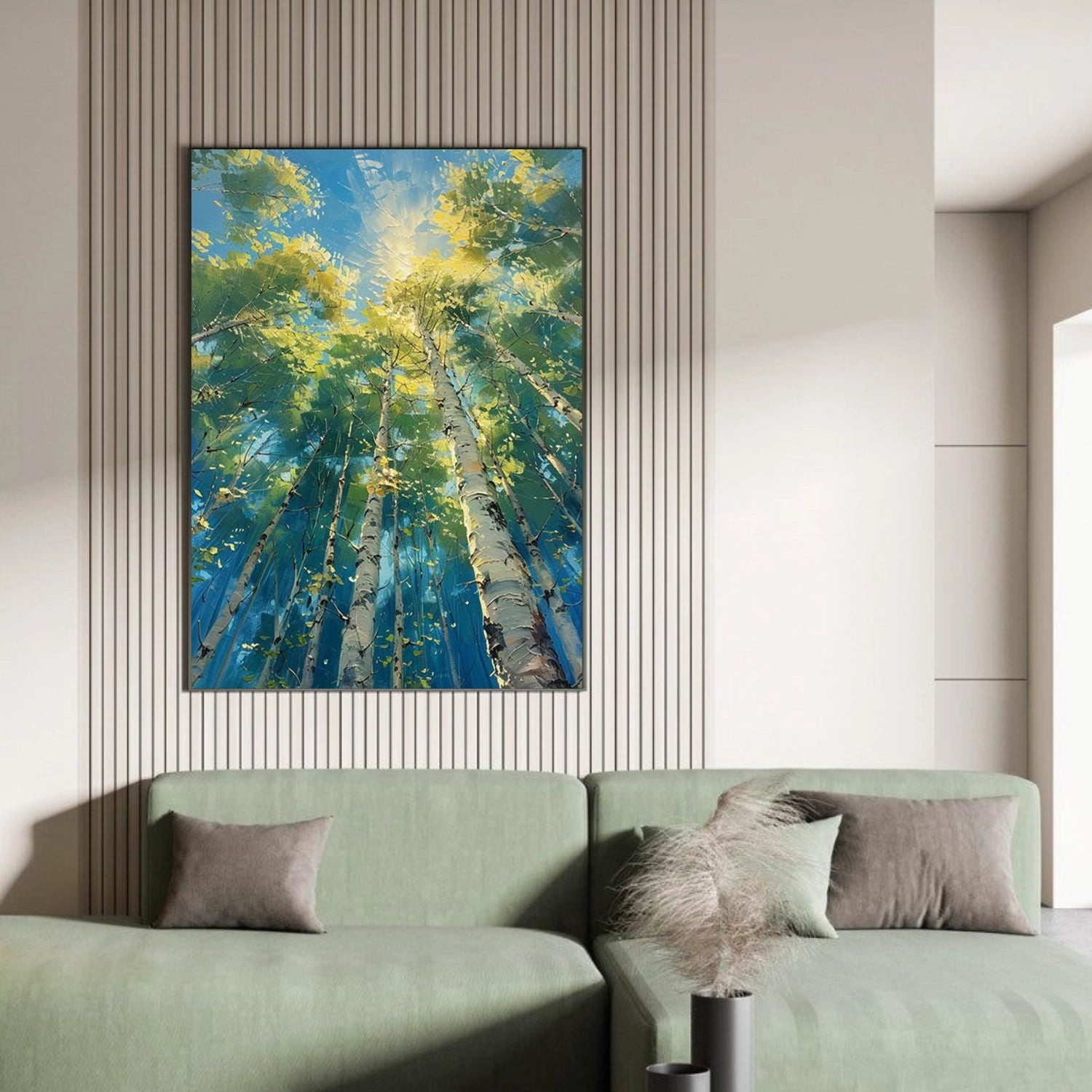 Green and Blue Abstract Flower And Tree Textured Wall Art #FT001
