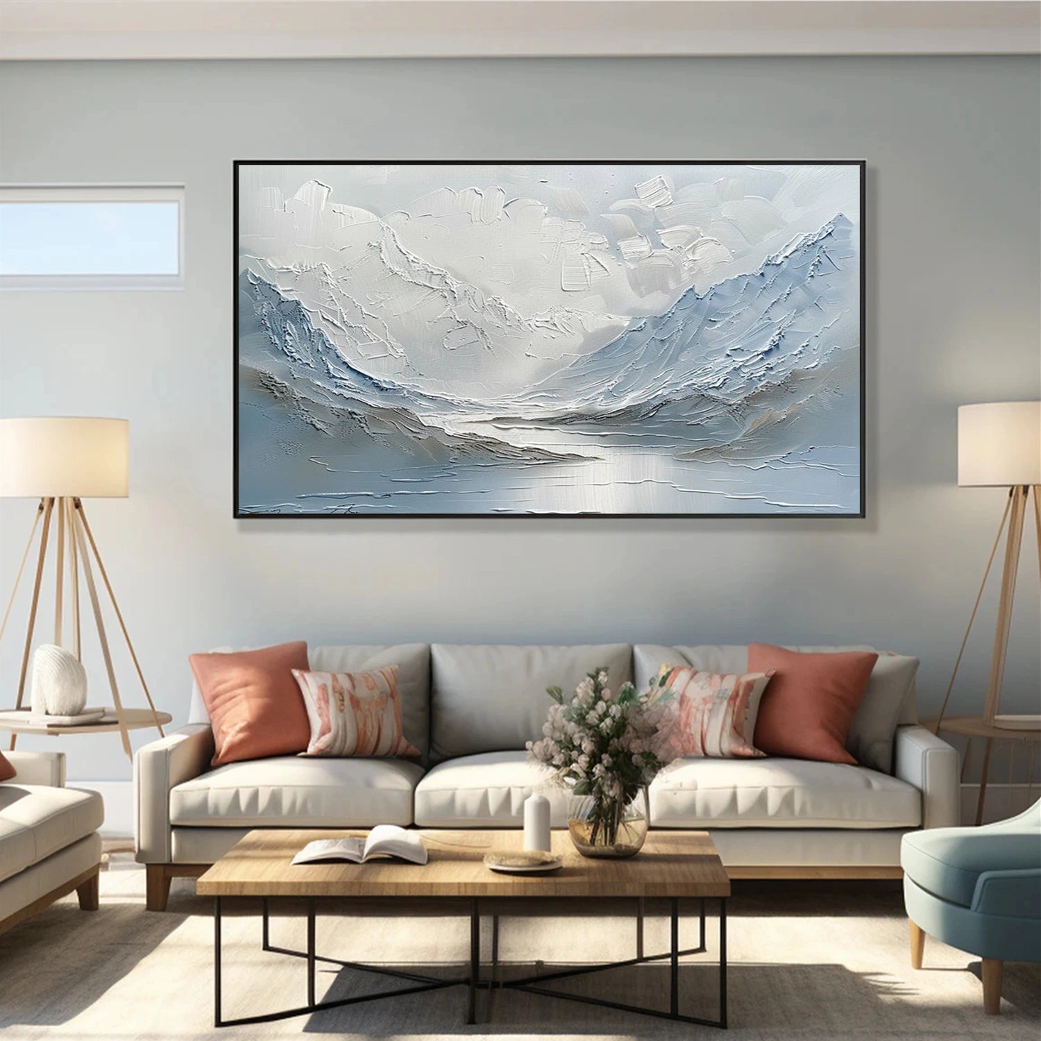 Blue Minimalist Mountain Textured Wall Art #MM038