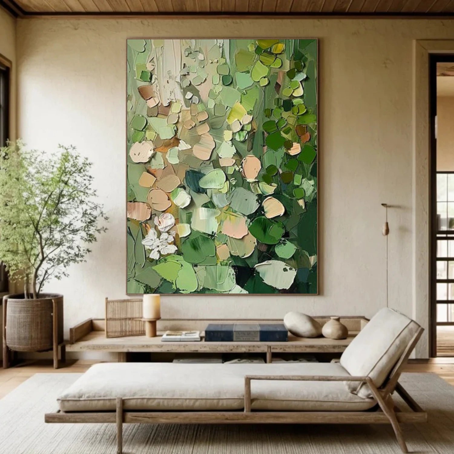 Green Abstract Flower And Tree Textured Wall Art #FT005