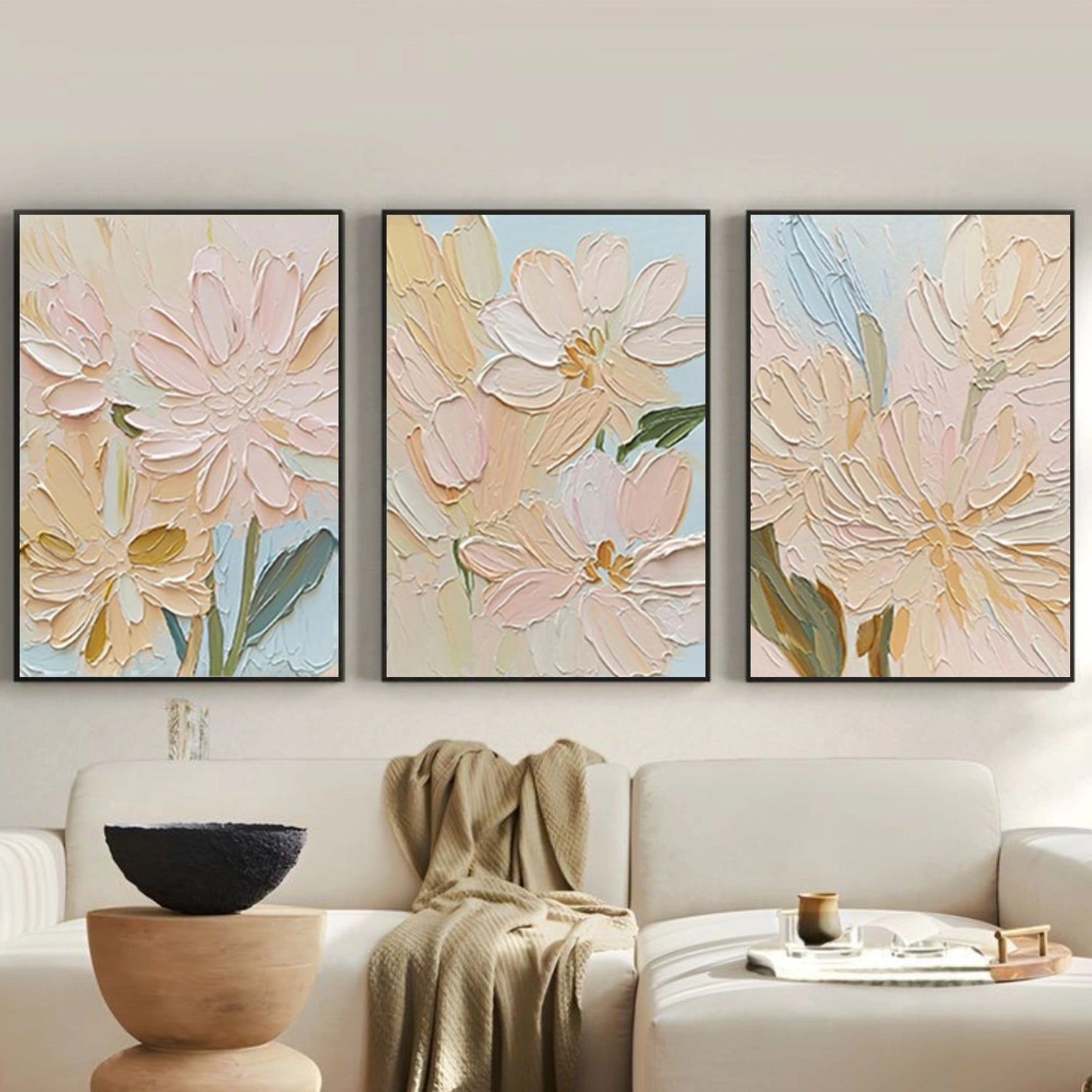 Abstract Flower And Tree Textured Wall Art Set of 3 #FT032
