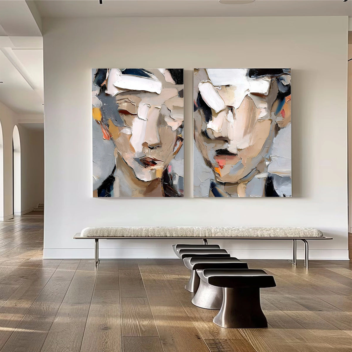 Abstract Portrait Textured Wall Art Set of 2 #LA017