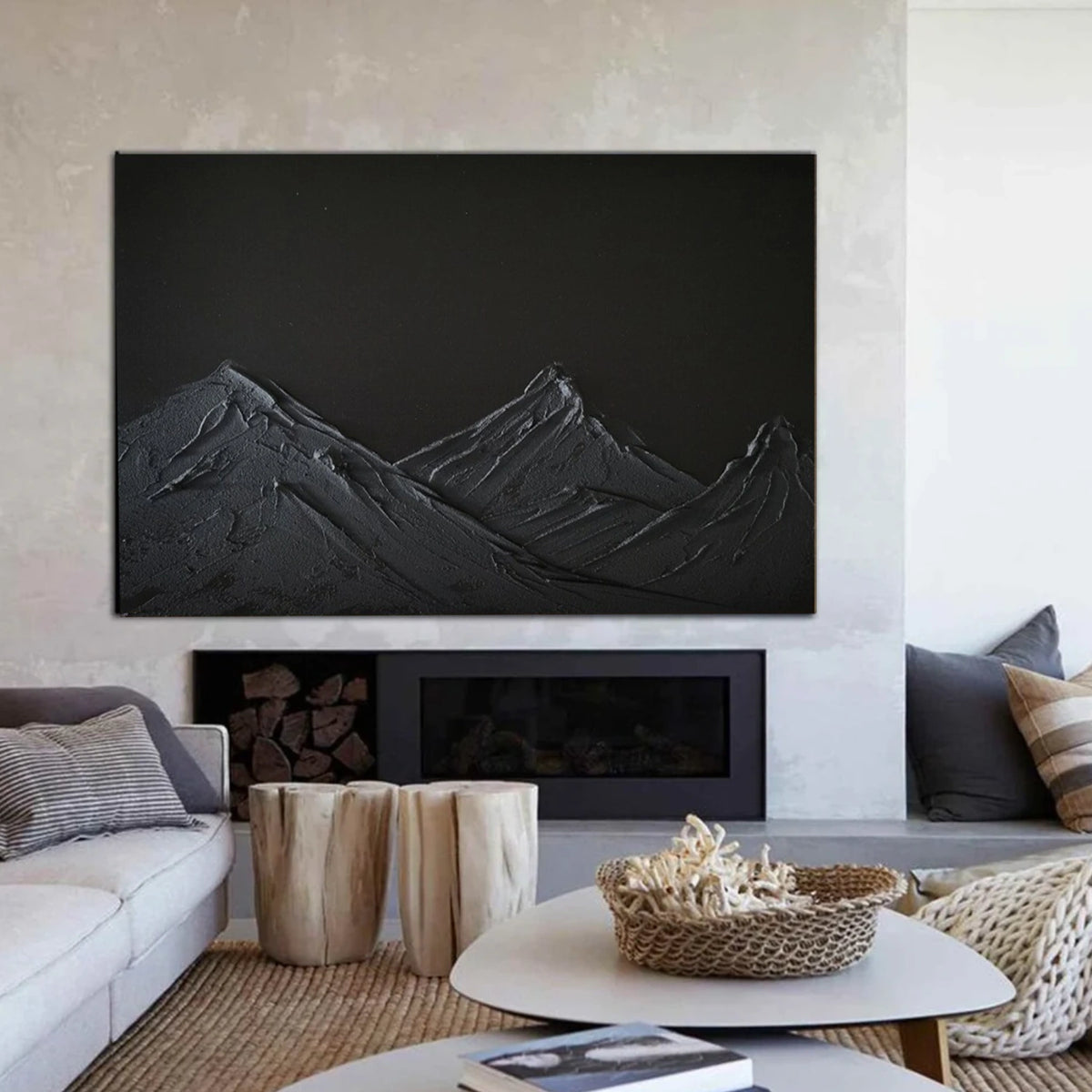 Black Minimalist Mountain Textured Wall Art #MM037