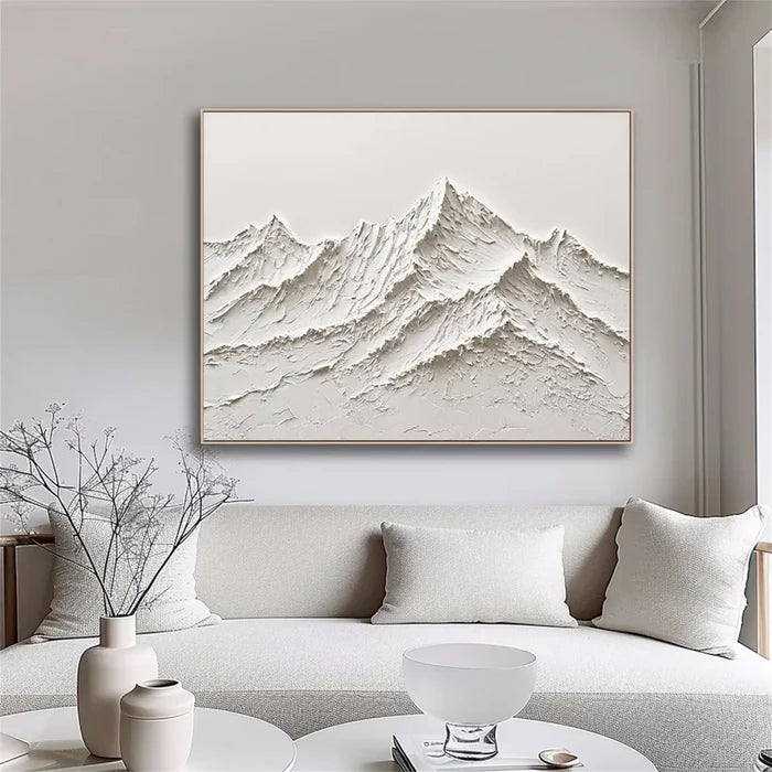 White Minimalist Mountain Textured Wall Art #MM001