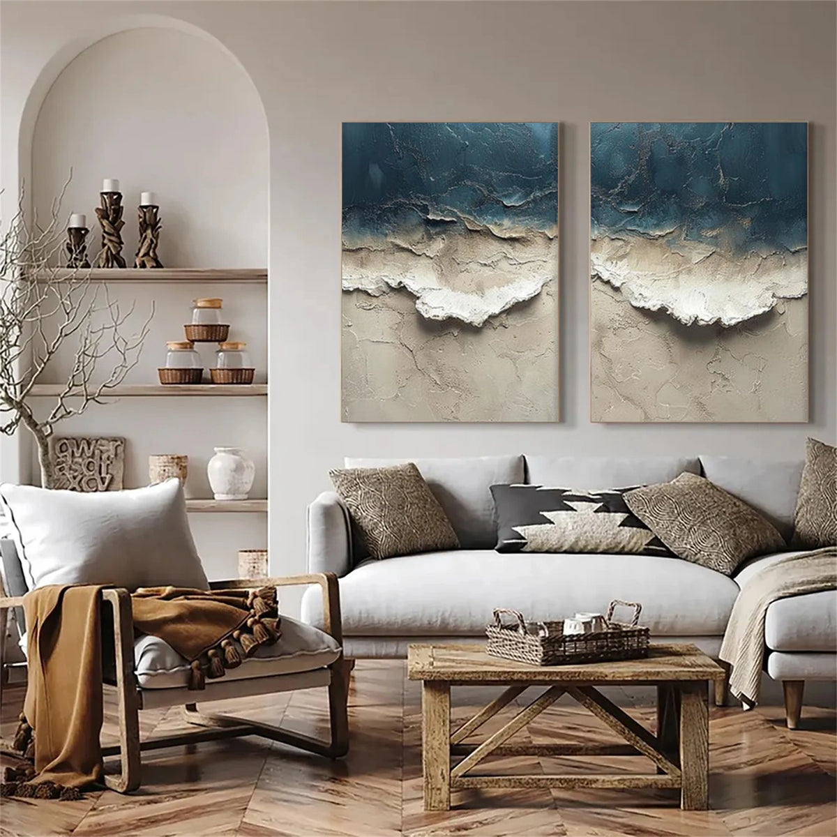Abstract Ocean And Sky Textured Wall Art Set of 2 #OS127