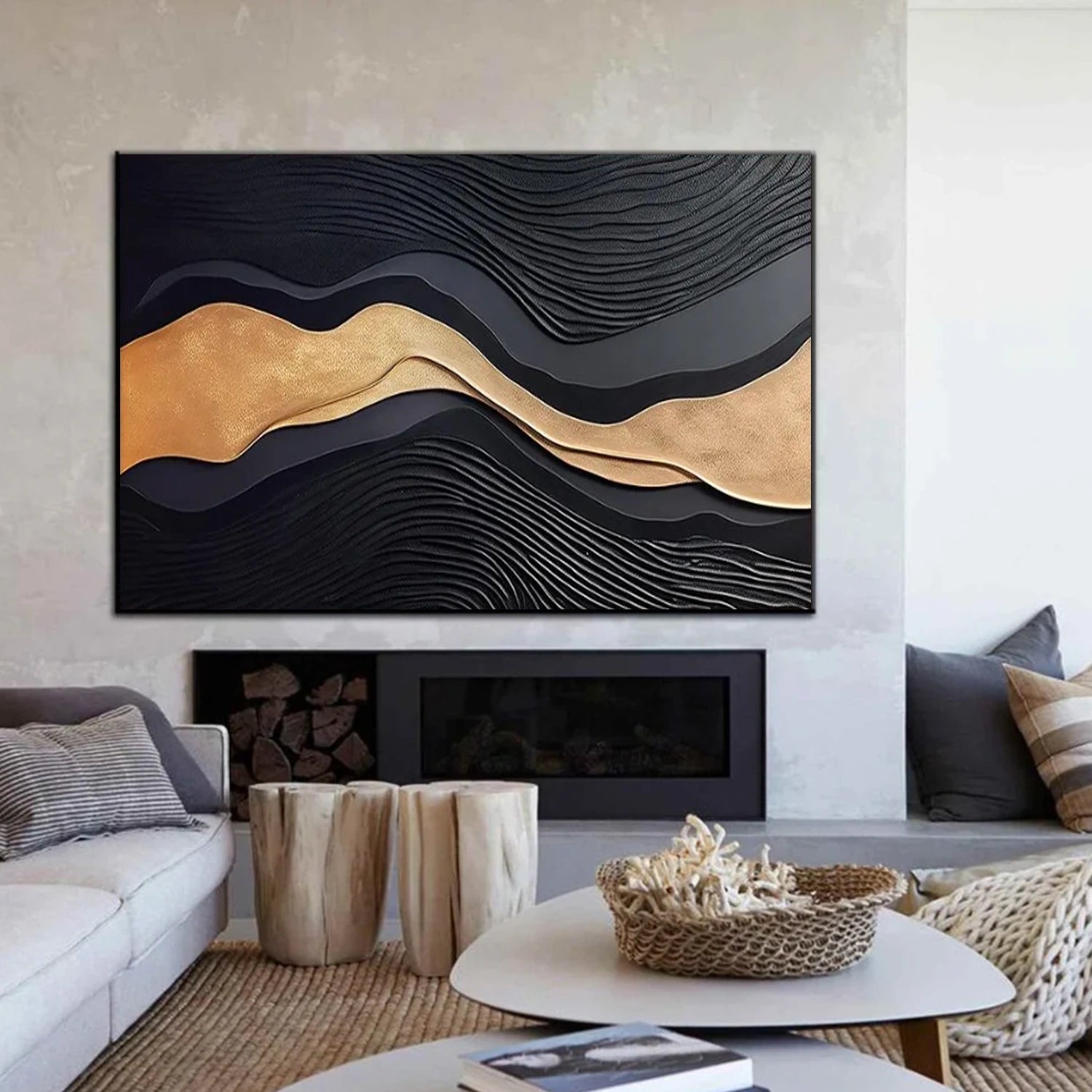Black and Gold Minimalist Textured Wall Art #MW017