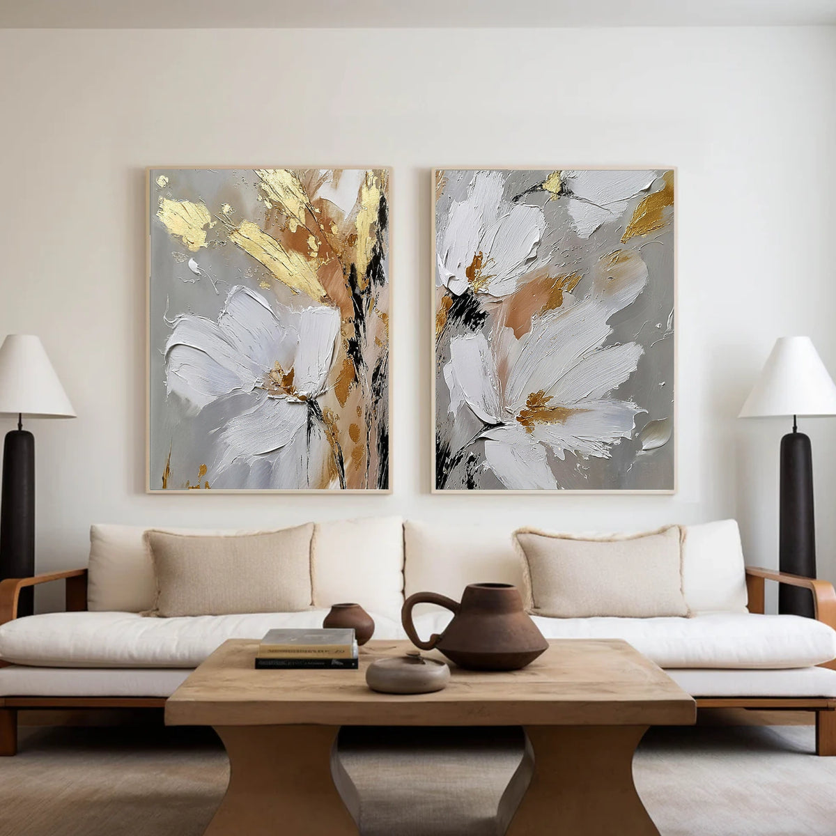 Abstract Flower And Tree Textured Wall Art Set of 2 #FT015