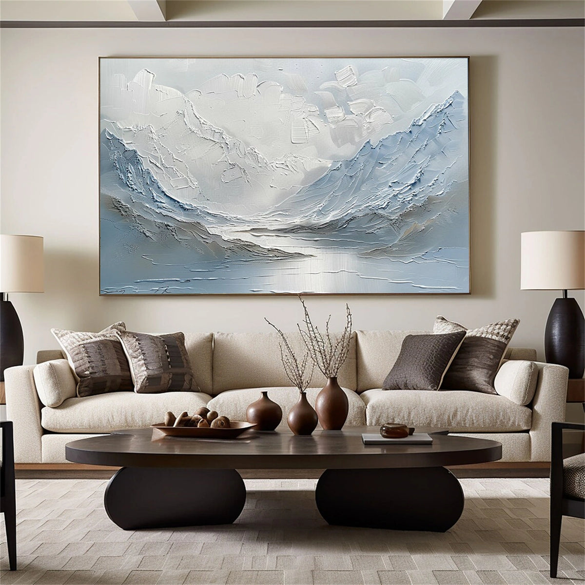 Blue Minimalist Mountain Textured Wall Art #MM038
