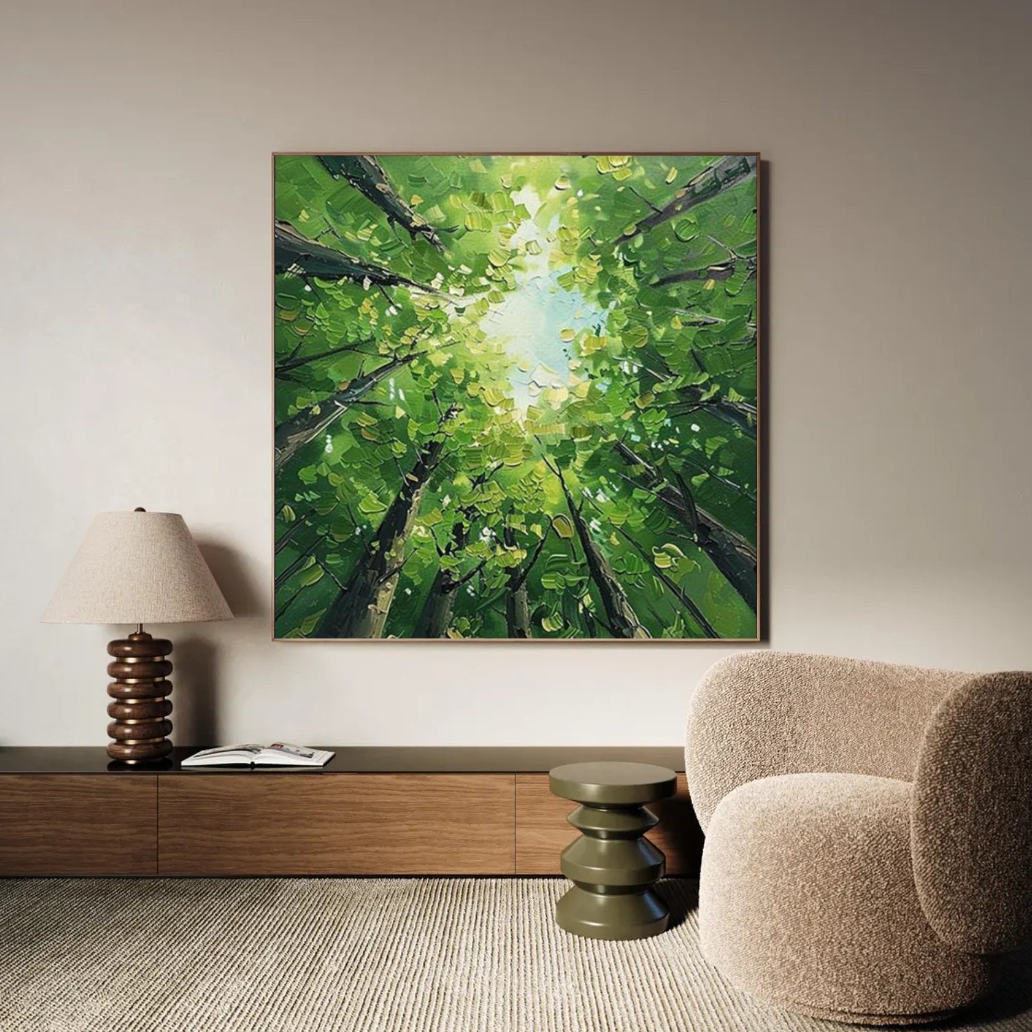 Green Abstract Flower And Tree Textured Wall Art #FT006