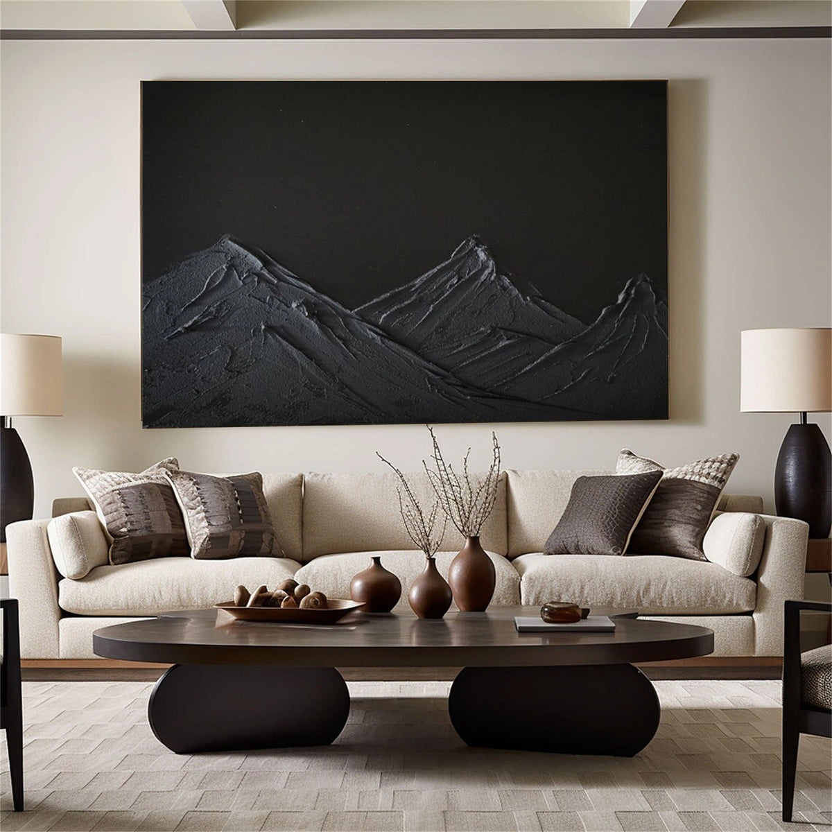 Black Minimalist Mountain Textured Wall Art #MM037