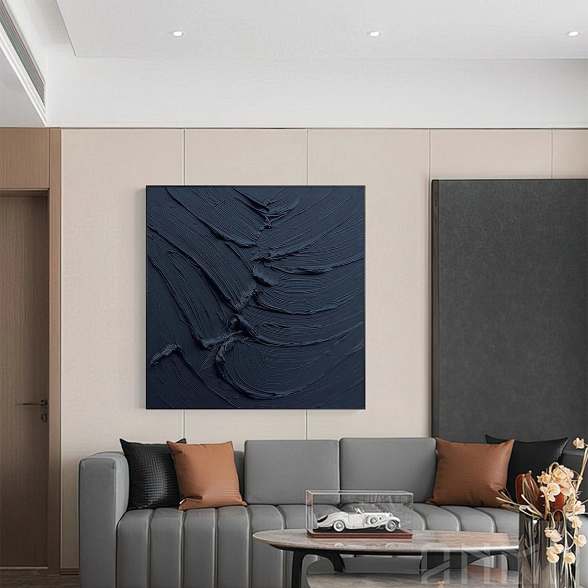 Black and Blue Minimalist Textured Wall Art #MW015
