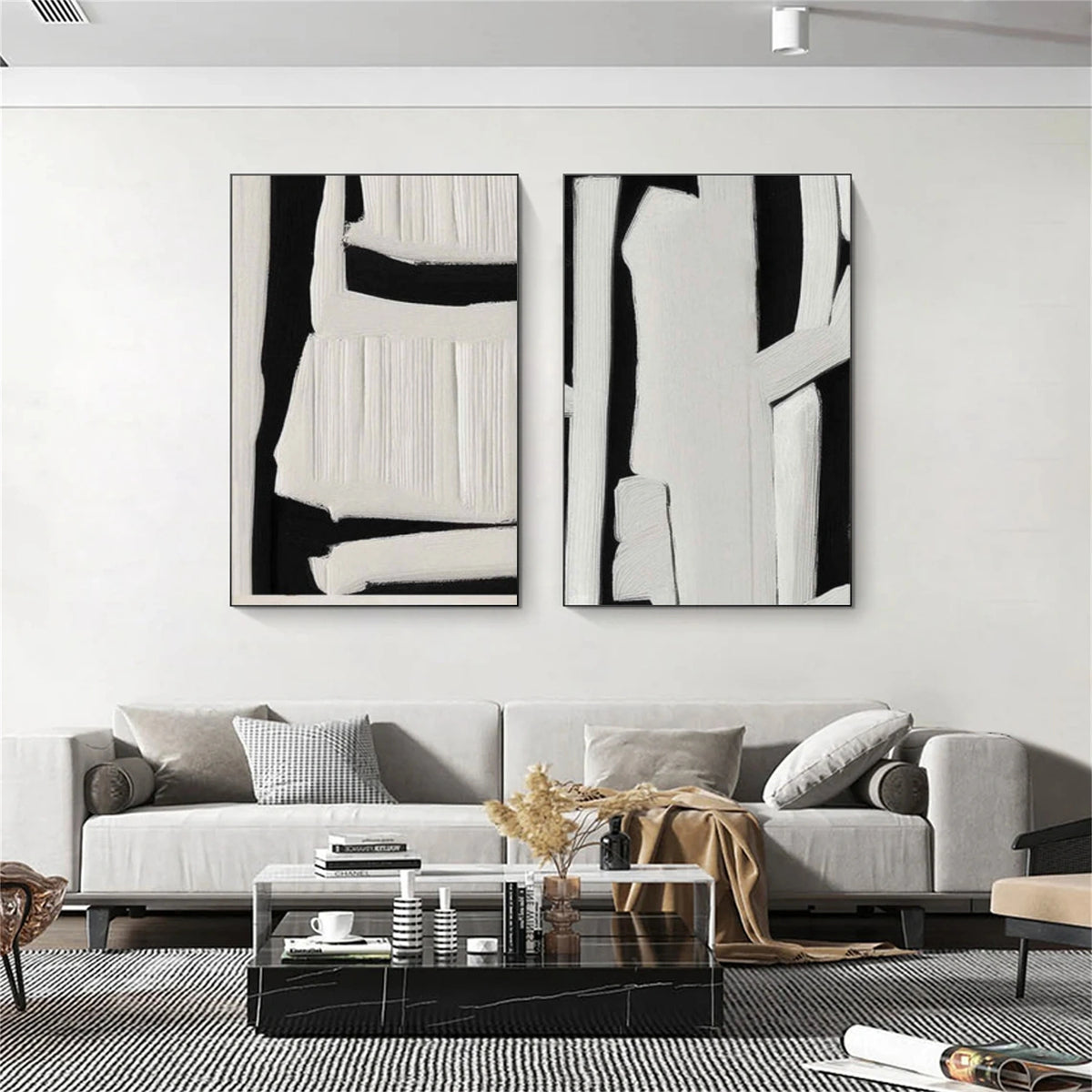Black and White Minimalist Textured Wall Art Set of 2 #MW013
