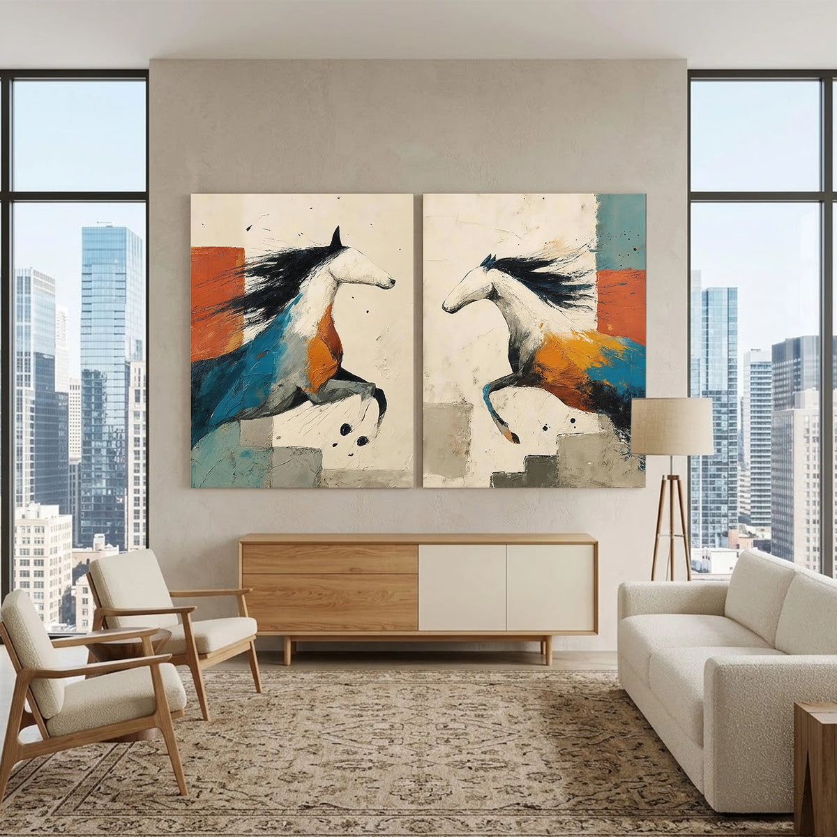 Abstract Animal Horse Wall Art Set of 2 #AN044