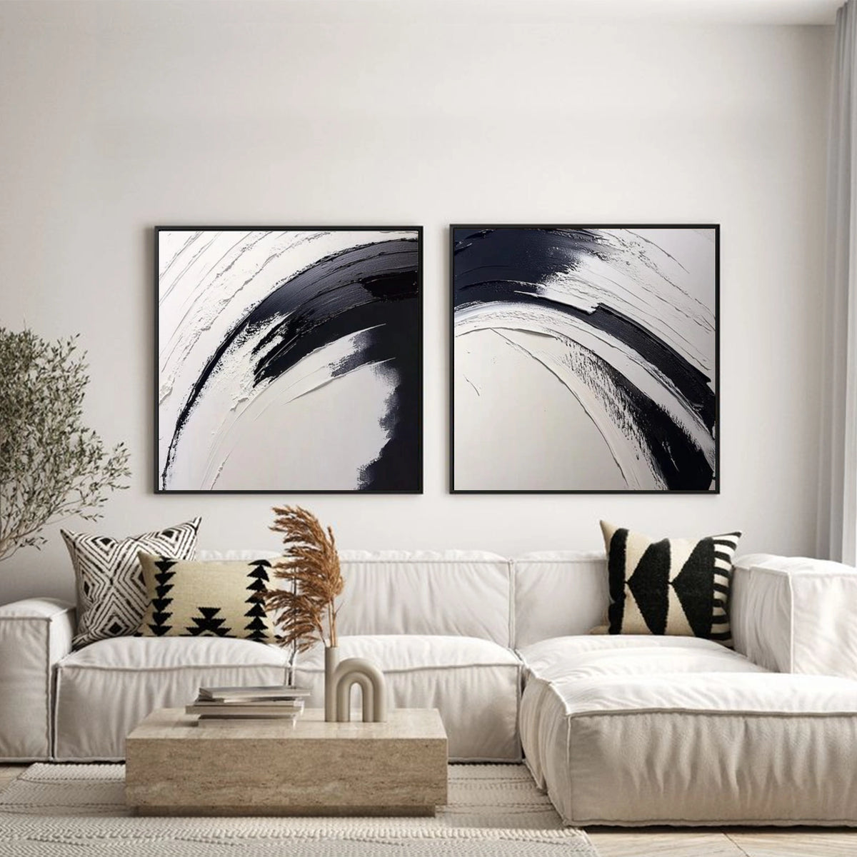Black and White Minimalist Textured Wall Art Set of 2 #MW011