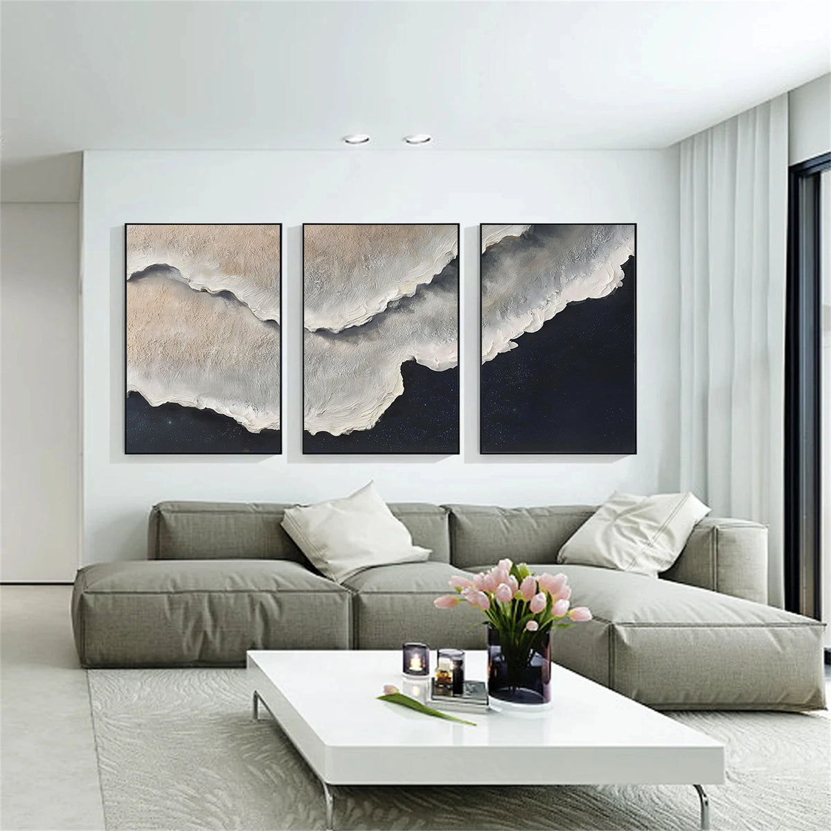 Abstract Ocean And Sky Textured Wall Art Set of 3 #OS140
