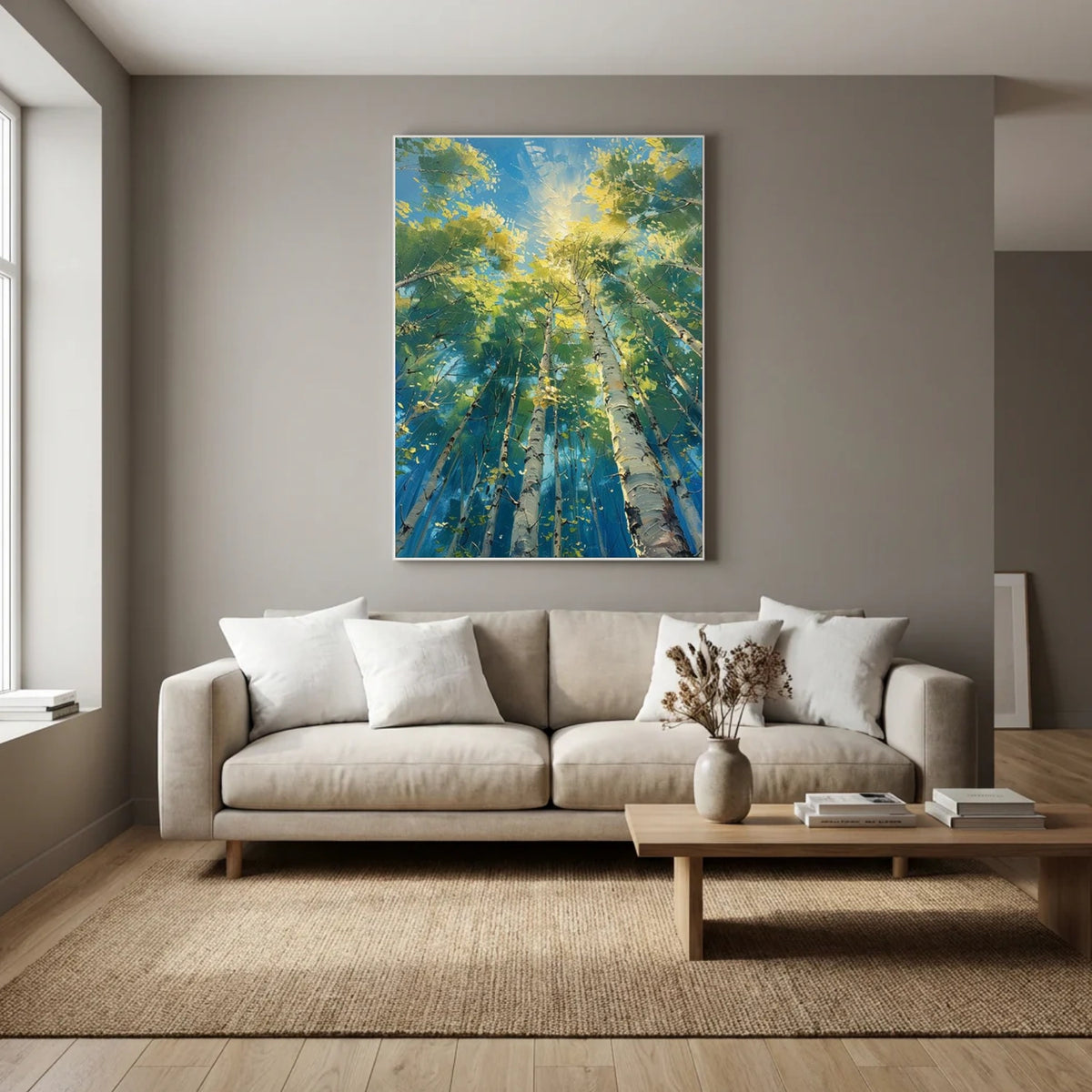 Green and Blue Abstract Flower And Tree Textured Wall Art #FT001