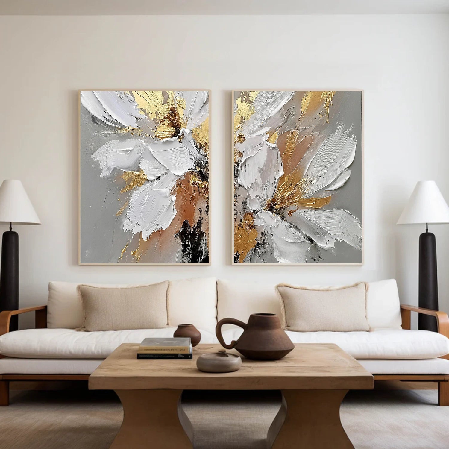 Abstract Flower And Tree Textured Wall Art Set of 2 #FT014