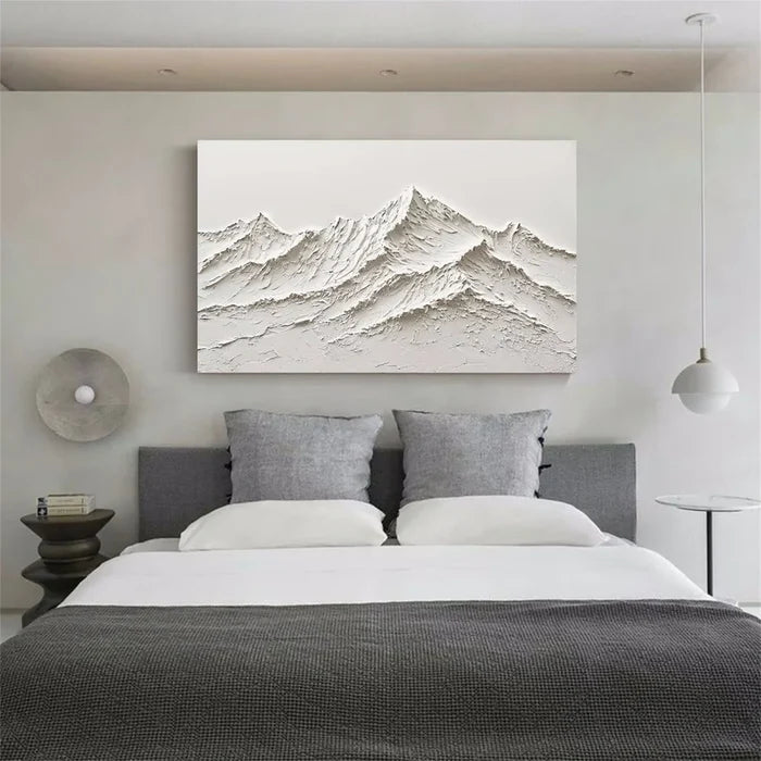 White Minimalist Mountain Textured Wall Art #MM001