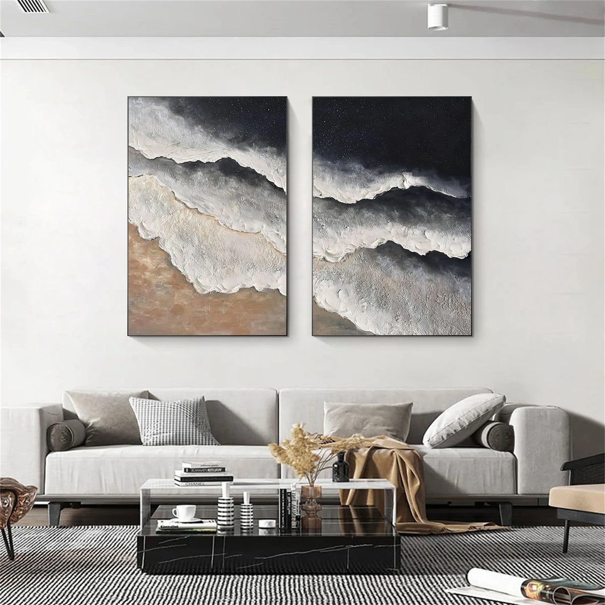 Abstract Ocean And Sky Textured Wall Art Set of 2 #OS130