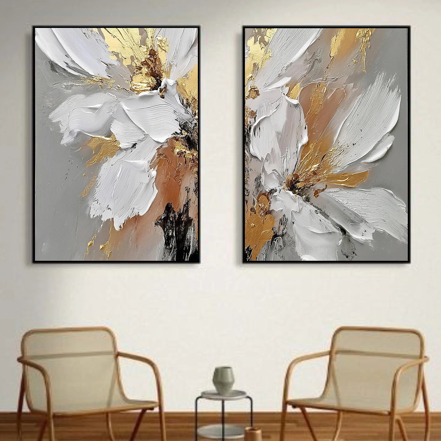 Abstract Flower And Tree Textured Wall Art Set of 2 #FT014