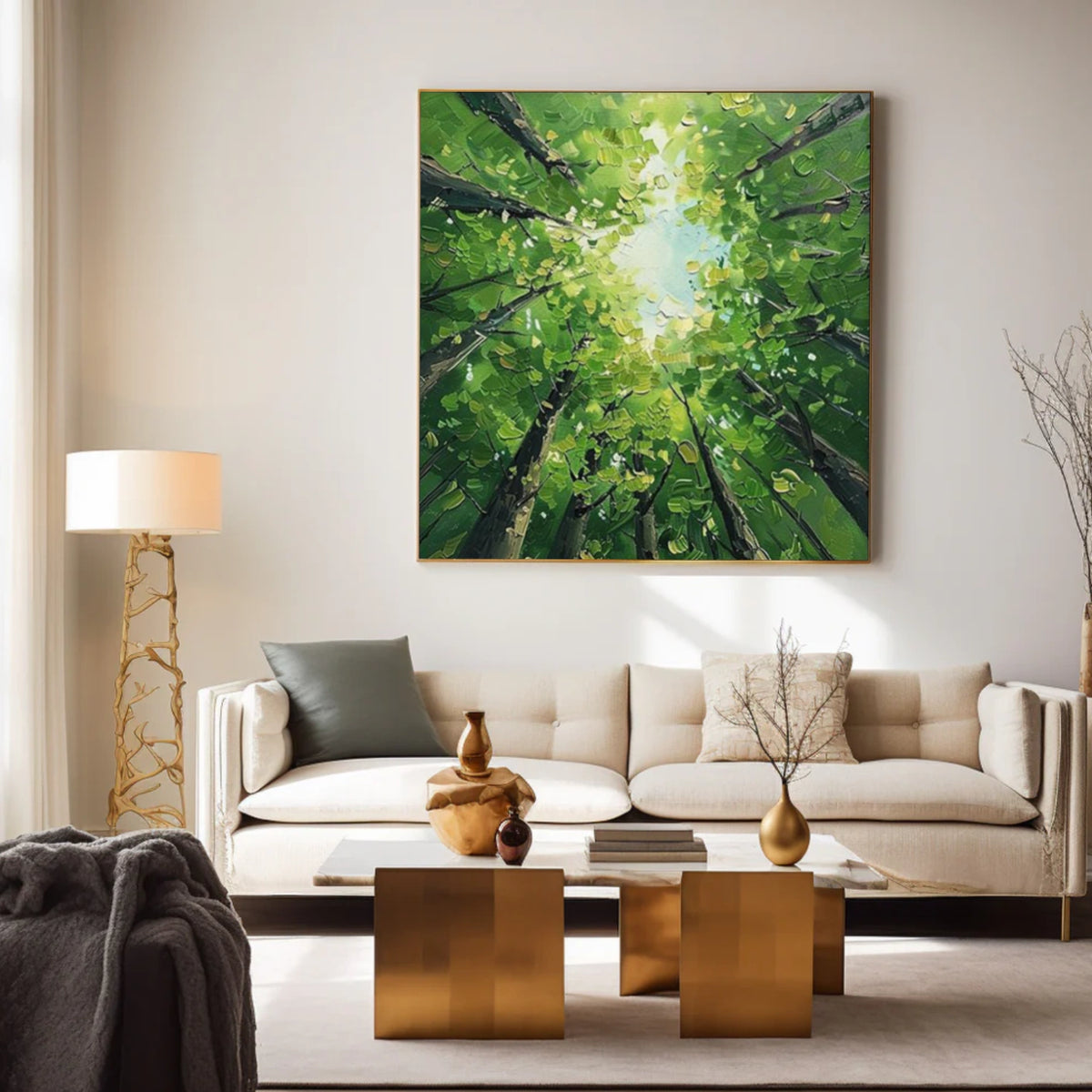 Green Abstract Flower And Tree Textured Wall Art #FT006