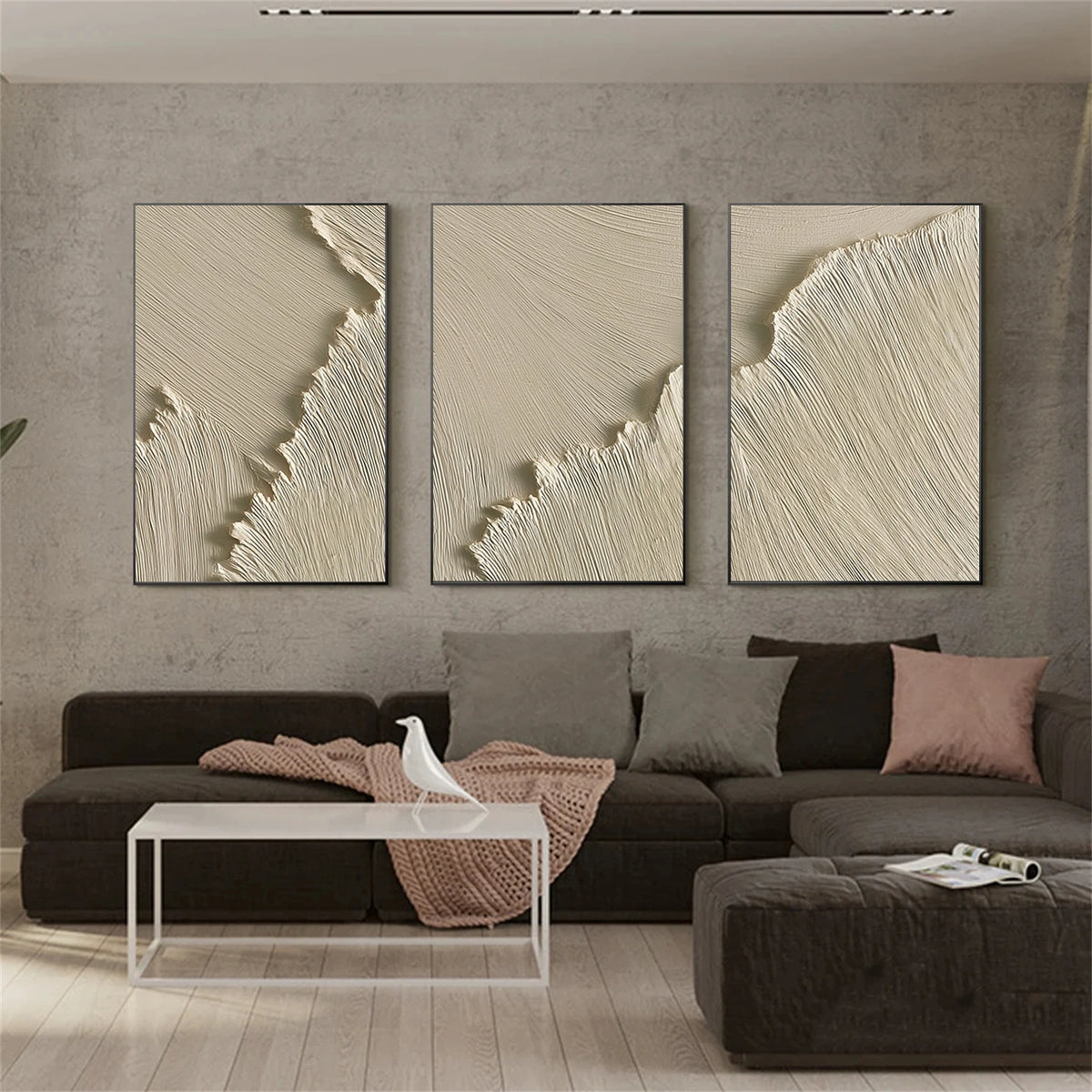 Beige Minimalist Textured Wall Art Set of 3 #MW030