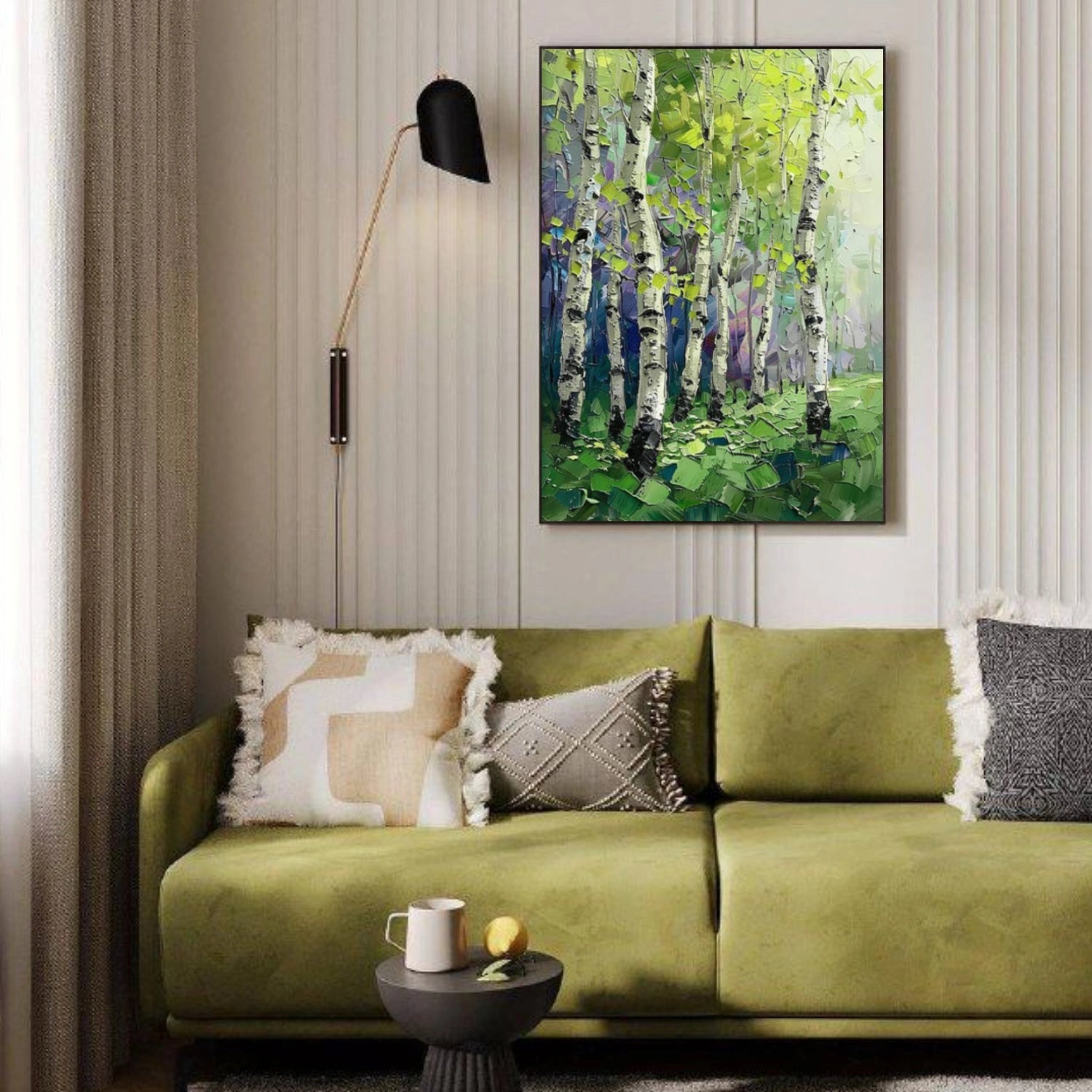 Green Abstract Flower And Tree Textured Wall Art #FT003