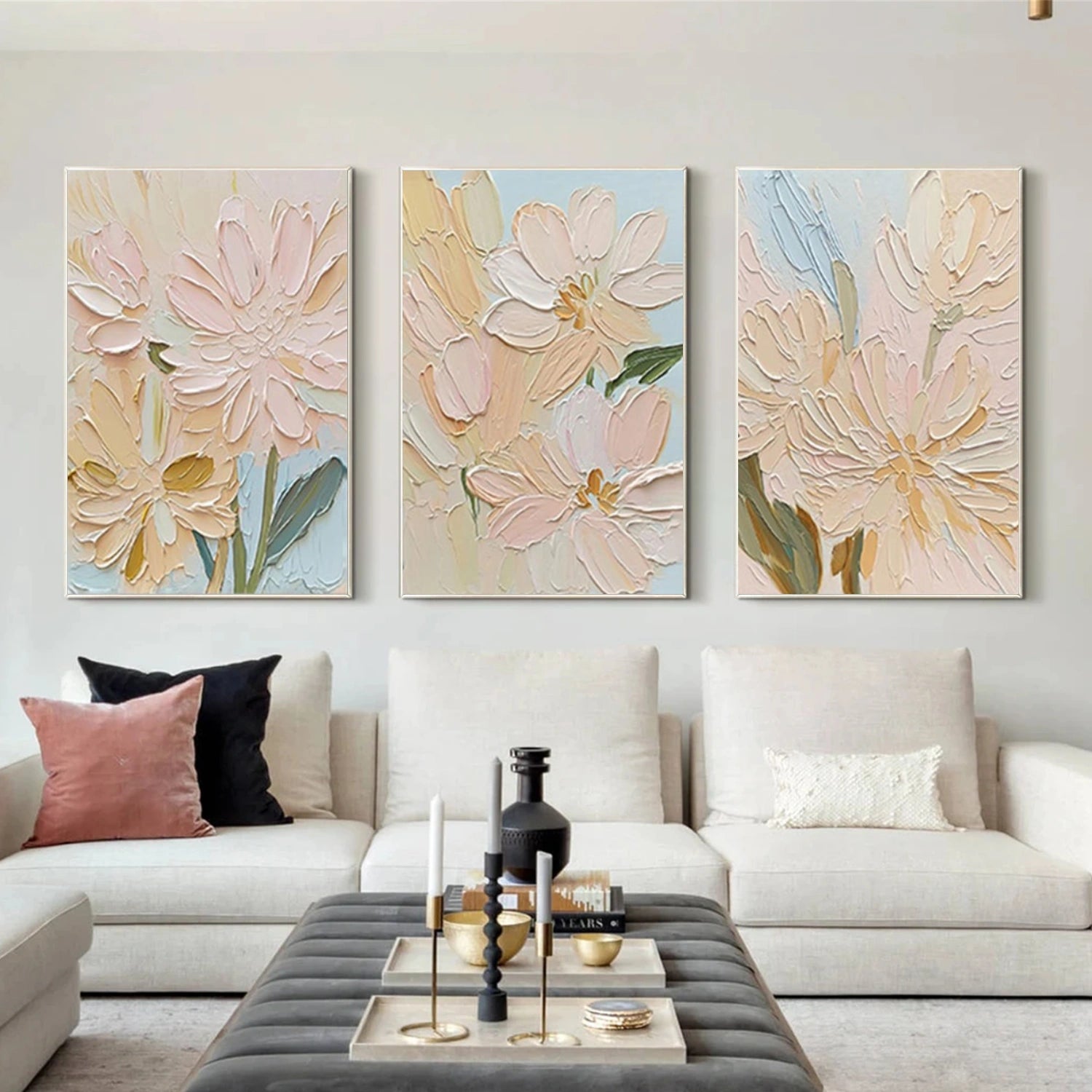 Abstract Flower And Tree Textured Wall Art Set of 3 #FT032