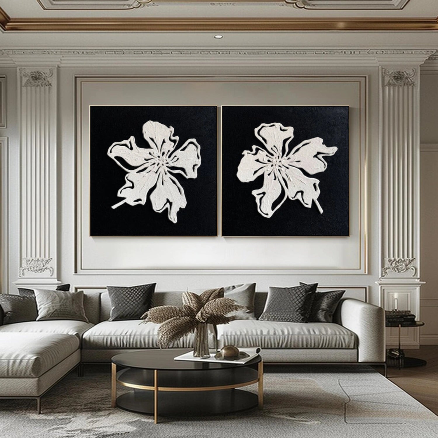 Black and White Minimalist Flower And Tree Wall Art Set of 2 #FT048