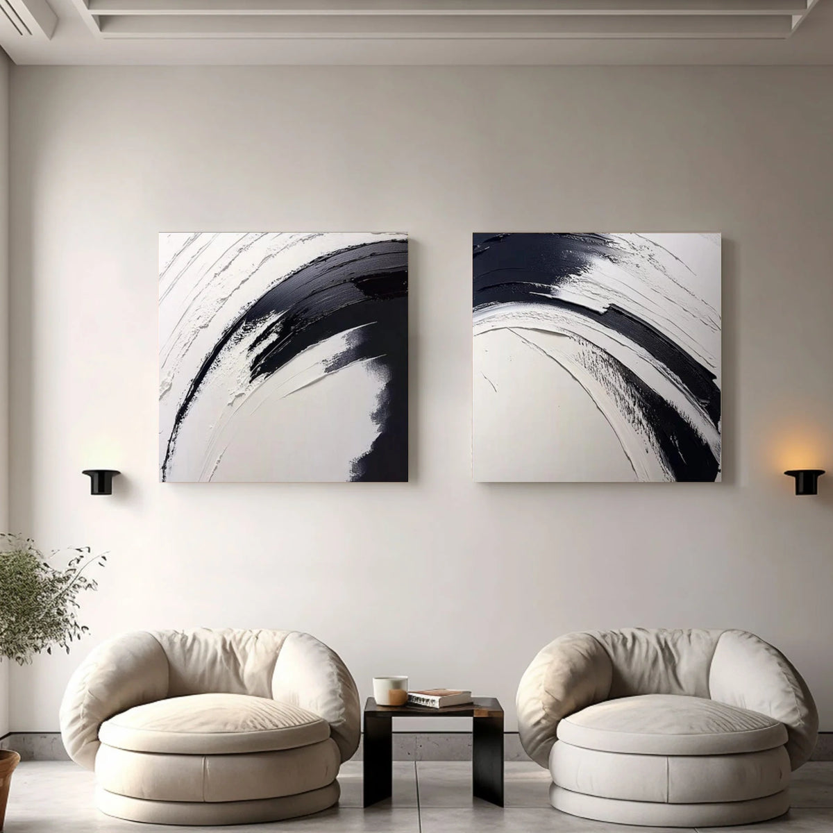 Black and White Minimalist Textured Wall Art Set of 2 #MW011